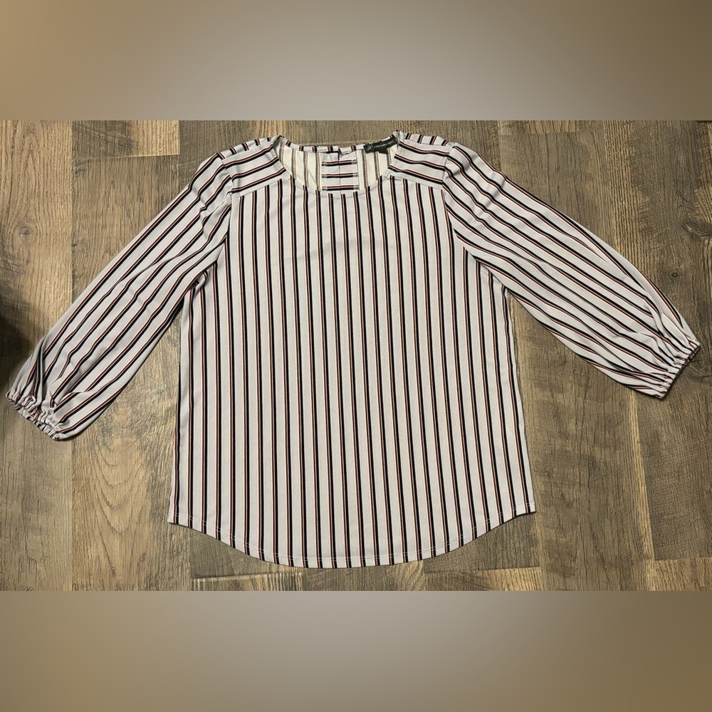 Adrianna Papell Womens Size‎ Small Blouse BallonSleeve Striped Scoop Neck Career
